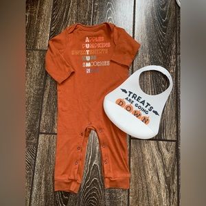 Baby boy autumn romper & silicone bib bundle